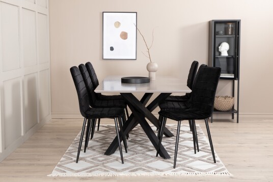 Venture Home Piazza Spisegruppe 180 cm Rektangulær med 6 Windu Stoler Sort