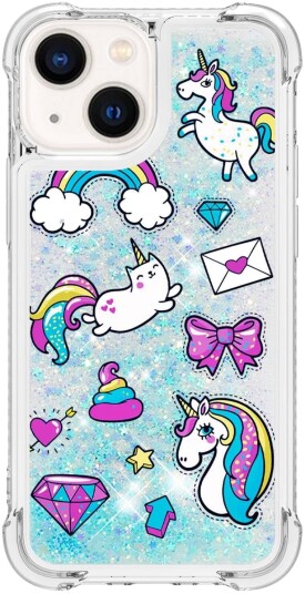 Trolsk Mobildeksel med Flytende Glitter Magisk Enhjørning (iPhone 14/13)