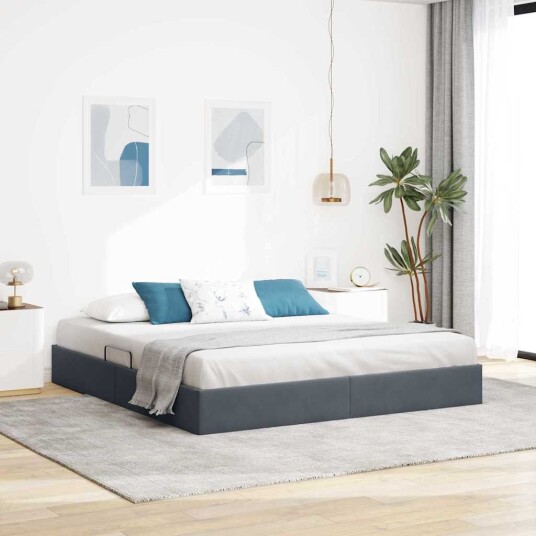 vidaXL Seng med Oppbevaring med lagring Mørkegrå 183 x 213 cm Fløyel