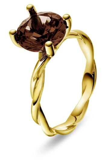 Pan Jewelry Drops, Ring i 585 gult gull med Røykkvarts, størrelse 56