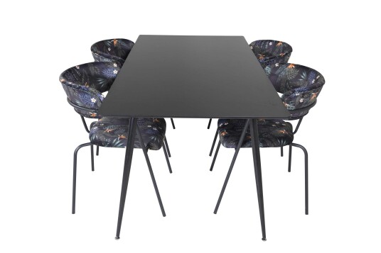 Venture Design Silar & Arrow spisegruppe Svart/flerfarget 4 st stoler & bord 180 x 90 cm