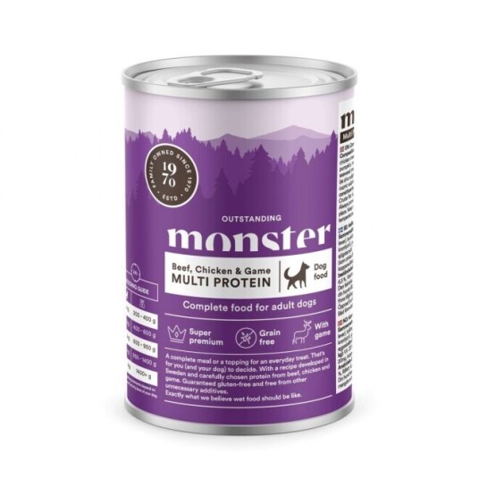 Monster Pet Food Kornfritt Våtfôr til Voksne Hunder Biff, Kylling & Vilt 400 g