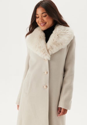 Chiara Forthi Fur Collar Wool Blend Coat Light beige L Chiara Forthi Fur Collar Wool Blend Coat Light beige L
