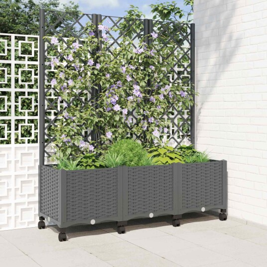 vidaXL Hageplanter med espalier og hjul Lysegrå 120 x 40 x 146 cm PP