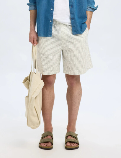 Selected Slhloose-Ace Seersucker String Shorts - Cream - S