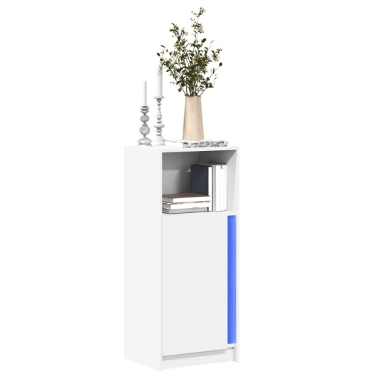 Skjenk med LED hvit 42,5x34x100 cm konstruert tre