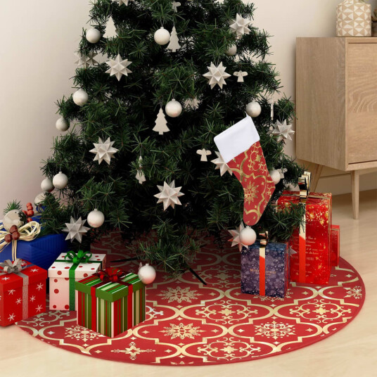 vidaXL Luksus juletreskjørt med sokk rød 122 cm stoff vidaXL Luksus juletreskjørt med sokk rød 122 cm stoff