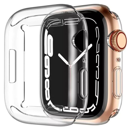 INCOVER Apple Watch 9/8/7 (41mm) TPU Plast Deksel med innebygd Skjermbeskytter - Gjennomsiktig INCOVER Apple Watch 9/8/7 (41mm) TPU Plast Deksel med innebygd Skjermbeskytter - Gjennomsiktig