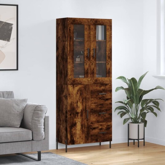 vidaXL Highboard røkt eik 69,5x34x180 cm konstruert tre 8720845479008
