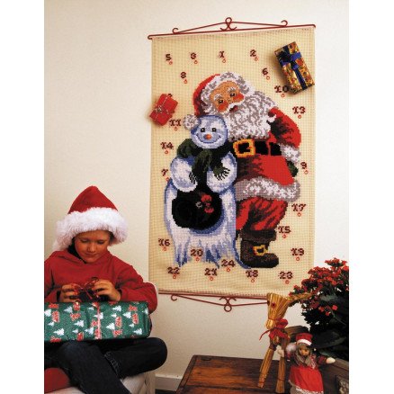 Permin Broderisett Aida Julekalender Julenisse og Snømann 80x127cm