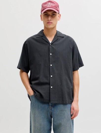 Jack & Jones Jjebreeze Linen Blend Resort Shirt Ss Sn   Grey   L