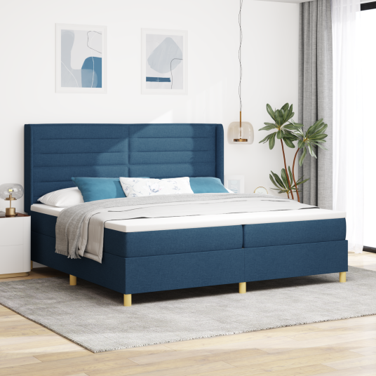 Box Vårmadrass med madrass & LED Blå 200x200 cm Stoff