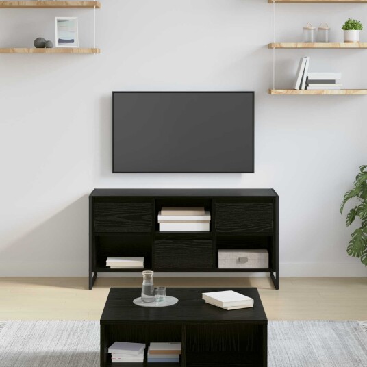  TV skap med skuff Svart Eik 100 x 36 x 49,5 cm Konstruert tre