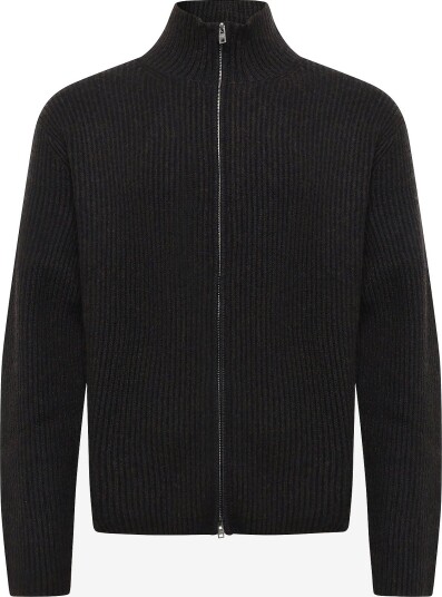 Weekday Relaxed Wool Blend Rib Knit Zip Cardigan   DARK BROWN + BLACK   M