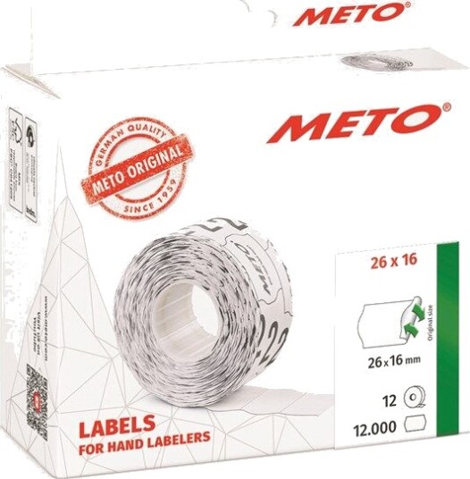 METO Prisetiketter avtak. 26x16mm, hvit, 12rl/1000