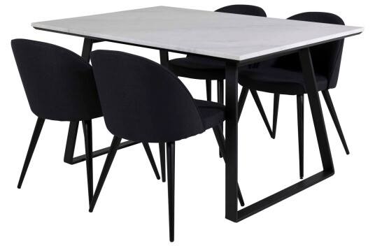 Venture Home Estelle Spisegruppe 140 cm Rektangulær med 4 Velvet Stoler Sort