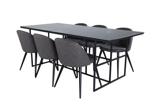 Venture Home Leif Spisegruppe 200 cm Rektangulær med 6 Velvet Stoler Sort Venture Home Leif Spisegruppe 200 cm Rektangulær med 6 Velvet Stoler Sort