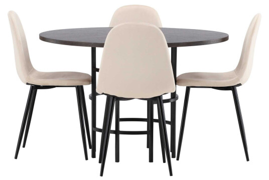 Venture Design Copenhagen & Polar spisegruppe Beige/mokka 4 stoler & bord 115 cm