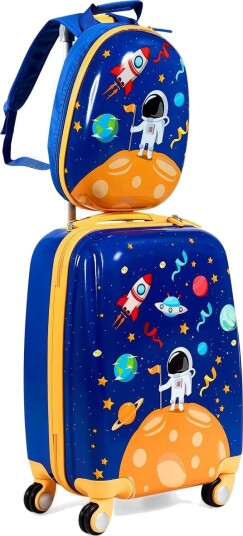 2 stk. Barnekoffert + ryggsekk laget av plast barnevogn barnebagasje astronauter