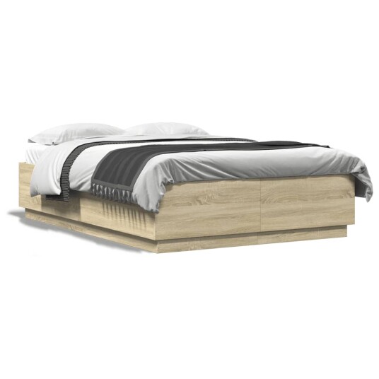 Sengeramme med LED-lys sonoma eik 140x200 cm konstruert tre 8721012273481