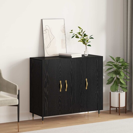 Serviesskap Svart 90 x 34 x 80 cm Konstruert tre Serviesskap Svart 90 x 34 x 80 cm Konstruert tre