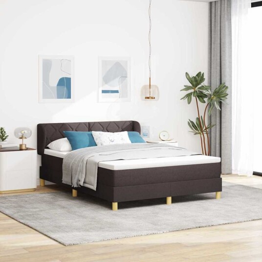 Box Spring Seng med Madrass Mørk Brun 140x190 cm Stoff