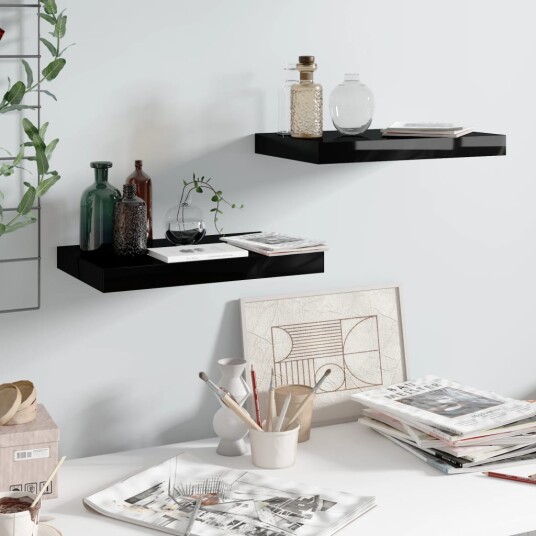 vidaXL Flytende vegghyller 2 stk h?yglans svart 40x23x3,8 cm MDF