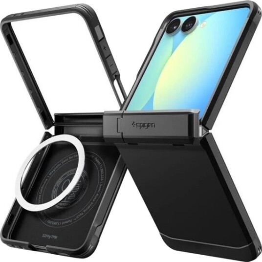 Spigen Tough Armor Pro MagSafe Deksel for Samsung Galaxy Z Flip7 Sort Spigen Tough Armor Pro MagSafe Deksel for Samsung Galaxy Z Flip7 Sort