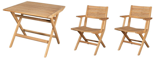 Cane-line Flip cafégruppe 2 lenestoler & bord 70 x 70 cm Teak och svart