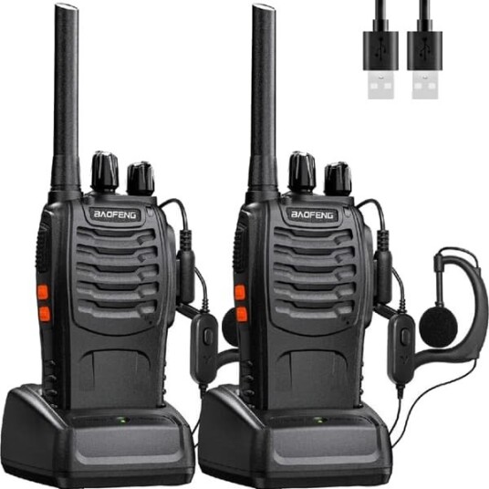 Baofeng Walkie Talkie Langdistanse Gjenladbar Profesjonell 16 Kanaler PMR Walkie Talkies Radio, med Øretelefon, USB Lader, Batteri (1 Par)