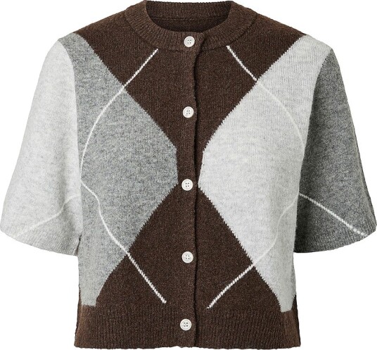 pieces Kardigan Pcsally Ss Knit Check Cardigan Bc Brun