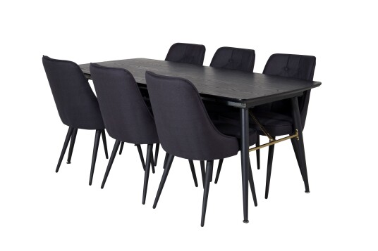 Venture Home Gold Spisegruppe Forlengningsbar 180 220 cm Rektangulær med 6 Velvet Stoler Sort/Guld