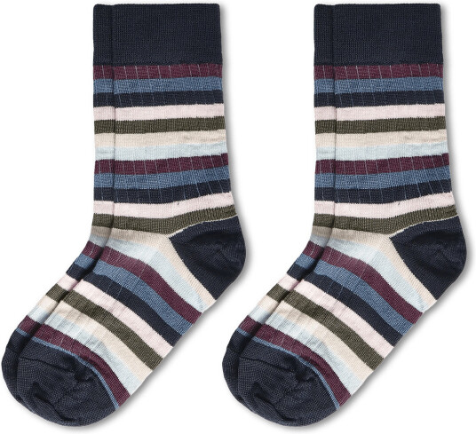 FUB 2 Pack Classic Striped Socks   Navy   19/21