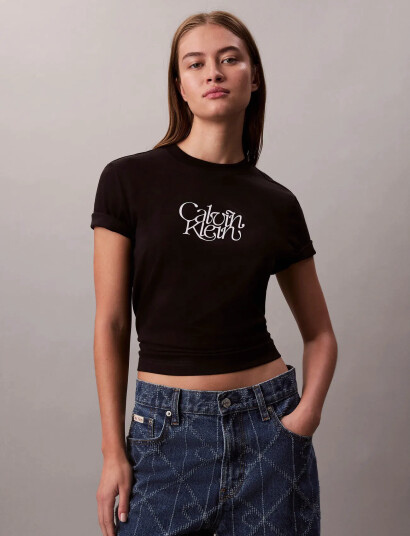 Calvin Klein Jeans Ss Fitted Script Calvin Klein Te - Black - XXS