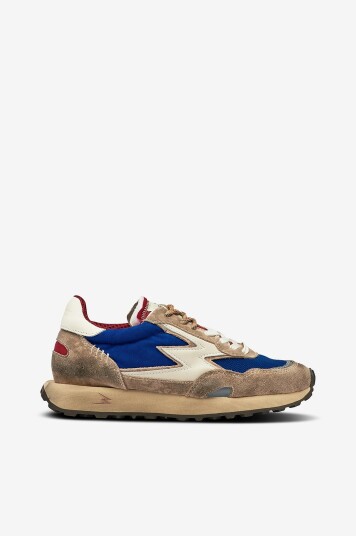 Moaconcept   Joggesko Hype Royal Blue Nylon Sand Washed Suede Off White And Burgundy Details   Blå