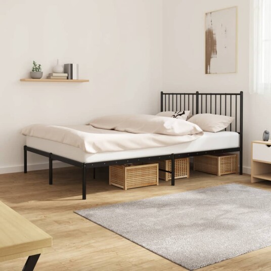 vidaXL Sengeramme i metall med sengegavl svart 140x200 cm