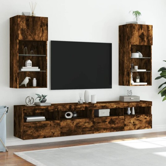 TV benker med LED lys 2 stk røkt eik 40,5x30x90 cm TV benker med LED lys 2 stk røkt eik 40,5x30x90 cm