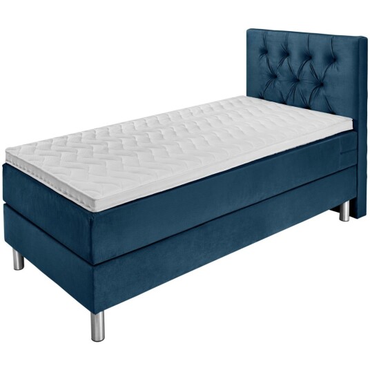 VEGA Kontinentalseng Premium velur hodegjerde Chesterfield; 90x200x69 cm BxLxH; Mørkeblå; Fast