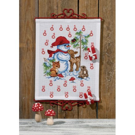 Permin Broderisett Aida Julekalender Snømann 32x41cm