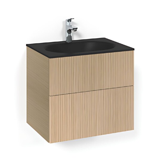 Macro Design Crown Line Servantskap 2-skuff - med Glasservant Eik / 60cm Glass Edge Svart
