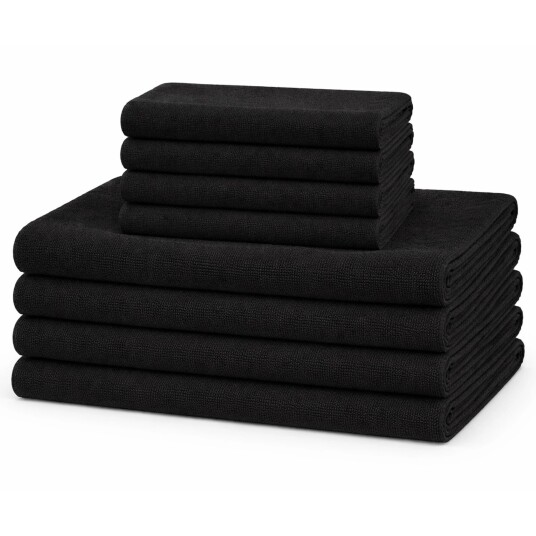 Borg Living Microfiber håndklær - 8 stk - Svart - Lette håndklær
