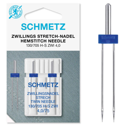 Schmetz Stretch tvillingnål 4,0/75 130/705 H-S ZWI, 4,0/75, 2-pack