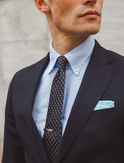 AN IVY Navy Woven Flower Silk Tie Blue ONE SIZE