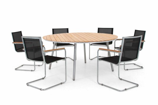 Selected Home Hönö & Resö spisegruppe Sølv/svart med teak 6 lenestoler & bord 160 cm