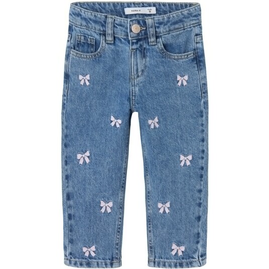Name It Medium Blue Denim Bows Bella Mom Embroidery Jeans Noos 122
