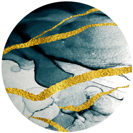 Rundt teppe Alvaro blå/hvit/gull Størrelse: Ø 160 cm