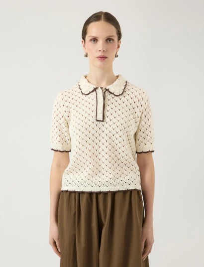 YAS Yaslingo Ss Knit Polo Top   Ex   Cream   XS