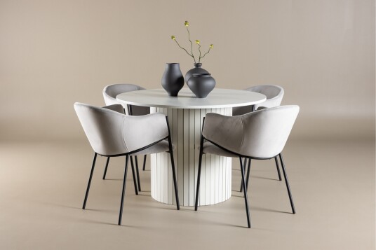Venture Home Härön Spisegruppe 110 cm Rund med 4 Evelina stoler   Hvid/Grå