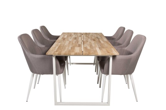Venture Design Cirebon & Comfort spisegruppe Natur/grå 6 st stoler & bord 200 x 90 cm