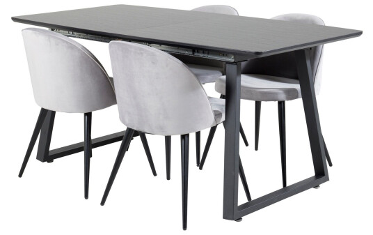 Venture Home Inca Spisegruppe Forlengningsbar 160 cm Rektangulær med 4 Velvet Stoler Sort